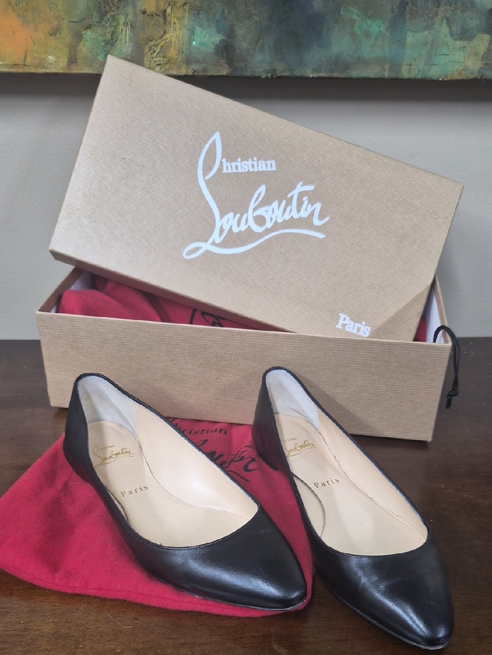 Christian Louboutin Black Leather Pointed Ballet Flats